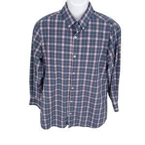 Mizzen+Main Dress Shirt Mens Lg Blue Plaid Leeward Trim Fit Performance Long Slv